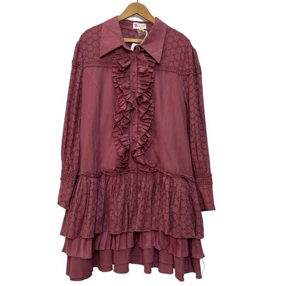 L'ATISTE LONG SLEEVE BUTTON UP COLLAR RUFFLE TIERED MINI DRESS SIZE 1X - Picture 4 of 13